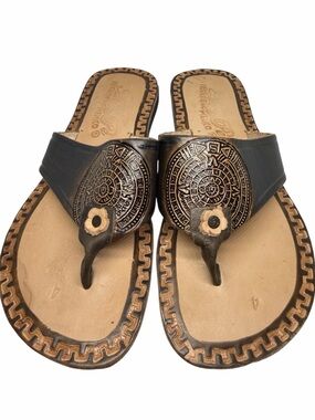Mules slide flip flops thong sandals brown leather boho fashion flat